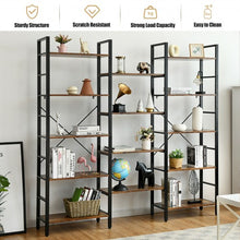 Load image into Gallery viewer, Vintage Triple Wide 5-Tier Bookcase Large Bookshelf Display Storage Shelf-Brown
