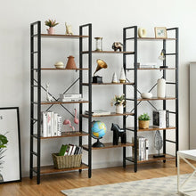 Load image into Gallery viewer, Vintage Triple Wide 5-Tier Bookcase Large Bookshelf Display Storage Shelf-Brown