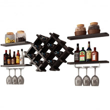 Load image into Gallery viewer, Set of 5 Wall Mount Wine Rack Set with Storage Shelves-Black