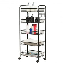 Load image into Gallery viewer, 5 Tier Mesh Rolling File Utility Cart Storage Basket-Black
