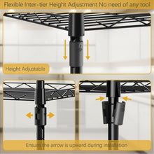 Load image into Gallery viewer, 4-Wire Shelving Metal Adjustable Storage Rack with Removable Hooks-Black