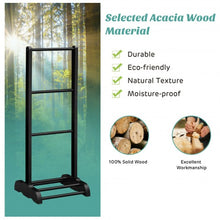 Load image into Gallery viewer, 3-Bar Acacia Wood Freestanding Bathroom Towel Rack w/Bottom Storage Shelf-Black