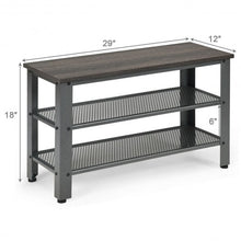 Load image into Gallery viewer, 3-Tier Shoe Rack Industrial Shoe Bench with Storage Shelves-Black