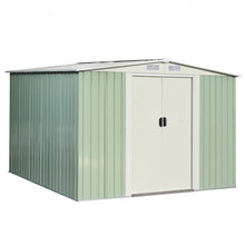 Load image into Gallery viewer, 8x8 ft Outdoor Garden Galvanized Steel Storage Shed with Sliding Door-Light Green