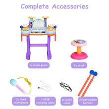 Load image into Gallery viewer, 3 in 1 Kids Piano Keyboard Drum Set with Music Fountain