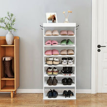 Load image into Gallery viewer, 7-Tier Vertical Design Wooden Shoe Storage Shelf with Hooks-White