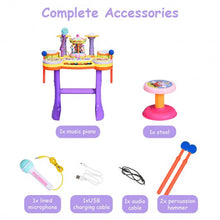 Load image into Gallery viewer, 3-in-1 Kid Piano Keyboard Drum Set with Carousel Music Box