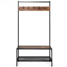 Load image into Gallery viewer, 3 in 1 Industrial Coat Rack with 2-tier Storage Bench and 5 Hooks-Coffee