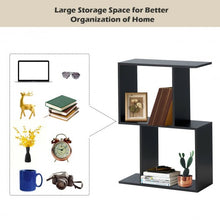 Load image into Gallery viewer, 2-tier S-Shaped Bookcase Free Standing Storage Rack Wooden Display Decor Black