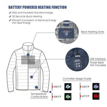 Load image into Gallery viewer, Electric USB Men’s Down Heated Jacket Thermal Stand Collar Coat-Navy-XXXL