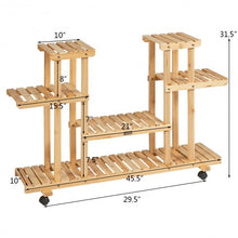 Load image into Gallery viewer, 4-Tier Wood Casters Rolling Shelf Plant Stand-Natural