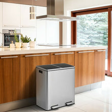 Load image into Gallery viewer, 16 Gallon Dual Step Trash Can Recycling Double Bucket Pedal
