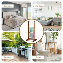 Load image into Gallery viewer, 3-Bar Acacia Wood Freestanding Bathroom Towel Rack w/Bottom Storage Shelf-Brown