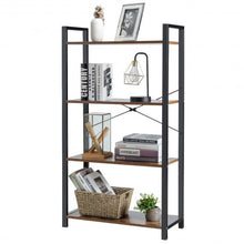 Load image into Gallery viewer, 4-Tier Rustic Bookshelf Industrial Bookcase Diaplay Shelf Storage Rack -Brown