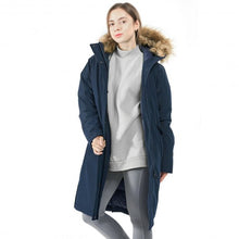 Load image into Gallery viewer, Women's Hooded Long Down Coat with Faux-fur Trim-Navy-M
