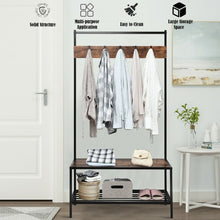 Load image into Gallery viewer, 3 in 1 Industrial Coat Rack with 2-tier Storage Bench and 5 Hooks-Coffee
