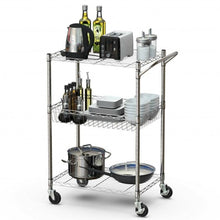 Load image into Gallery viewer, 3-Tier Utility Cart Heavy Duty Wire Rolling Cart with Handle Bar Storage Trolley