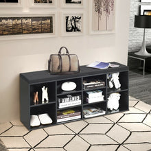 Load image into Gallery viewer, 10-Cube Organizer Entryway Padded Shoe Storage Bench-Black