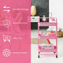 Load image into Gallery viewer, 3-Tier Utility Cart Storage Rolling Cart with Casters-Pink