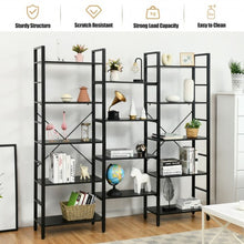 Load image into Gallery viewer, Vintage Triple Wide 5-Tier Bookcase Large Bookshelf Display Storage Shelf-Black