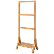 Load image into Gallery viewer, Free Standing Bamboo Towel Rack with Bottom Shelf
