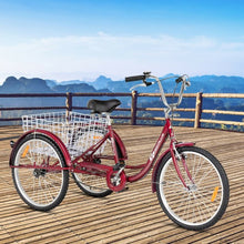 Load image into Gallery viewer, 26" Seat Height Adjustable Single Speed 3-wheel Tricycle with Bell-Red