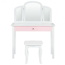 Load image into Gallery viewer, Kids Princess Make Up Dressing Table with Tri-folding Mirror & Chair-White