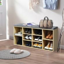 Load image into Gallery viewer, 10-Cube Organizer Entryway Padded Shoe Storage Bench-Beige