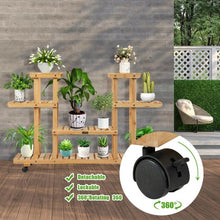 Load image into Gallery viewer, 4-Tier Wood Casters Rolling Shelf Plant Stand-Natural