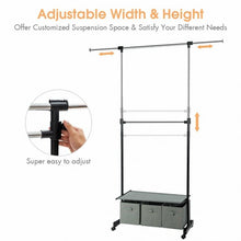 Load image into Gallery viewer, 2-Rod Adjustable Garment Rack with Shelf & Storage Boxes
