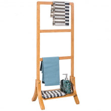 Load image into Gallery viewer, Free Standing Bamboo Towel Rack with Bottom Shelf