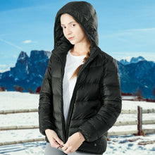 Load image into Gallery viewer, Hooded Electric USB Women�s Down Heated Jacket-Black-S