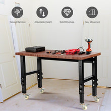 Load image into Gallery viewer, 48"×24" Adjustable Height Workbench Mobile Tool Bench Bamboo Top w/Caster-CF