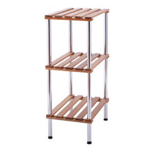 Load image into Gallery viewer, 3-Tier Wood Slat Storage Rack Display Shelving