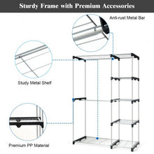Load image into Gallery viewer, Freestanding Clothes Organizer Rack with Shelves and Hanging Rods