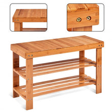 Load image into Gallery viewer, 3 Tier Bamboo Bench Storage Shoe Shelf-Natural