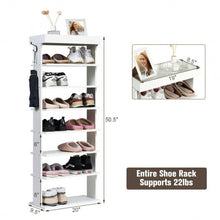 Load image into Gallery viewer, 7-Tier Vertical Design Wooden Shoe Storage Shelf with Hooks-White