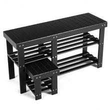 Load image into Gallery viewer, 3-Tier Entryway Bamboo Shoe Rack Bench Stool Storage Organizer