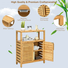 Load image into Gallery viewer, 2-door Bamboo Floor Cabinet Storage Organizer with Open Shelf Adjustable Shelf