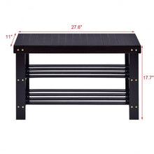 Load image into Gallery viewer, 3 Tier Bamboo Bench Storage Shoe Shelf-Black