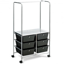 Load image into Gallery viewer, 6 Drawer Rolling Storage Cart with Hanging Bar -Black