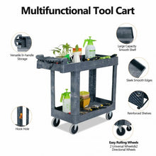 Load image into Gallery viewer, Plastic Utility Service Cart 550 lbs Capacity 2 Shelves Rolling