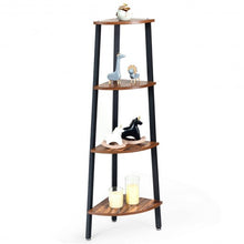 Load image into Gallery viewer, 4-Tier Corner Shelf Metal Storage Rack Domestic Bookcase-Black
