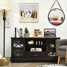 Load image into Gallery viewer, Glass Door TV Stand with Drawer Storage Shelves-Brown