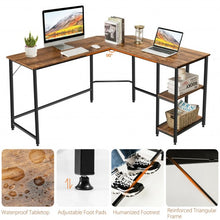 Load image into Gallery viewer, L Shaped Corner Computer Desk with Storage Shelves for Home Office Work-Brown