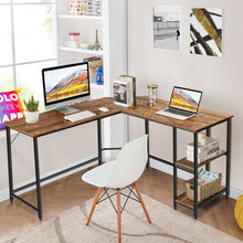 Load image into Gallery viewer, L Shaped Corner Computer Desk with Storage Shelves for Home Office Work-Brown