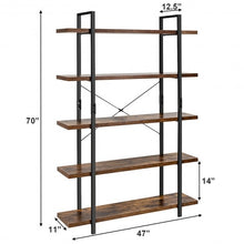 Load image into Gallery viewer, 5-Tier Industrial Bookshelf Bookcase Open Storage Shelf Display Rack-Brown