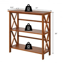 Load image into Gallery viewer, 3-Tier Wooden Open Shelf Bookcase with X-Design-Natural