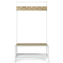 Load image into Gallery viewer, 3 in 1 Industrial Coat Rack with 2-tier Storage Bench and 5 Hooks-Natural