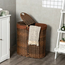 Load image into Gallery viewer, Handwoven Laundry Hamper Basket with 2 Removable Liner Bags-Brown